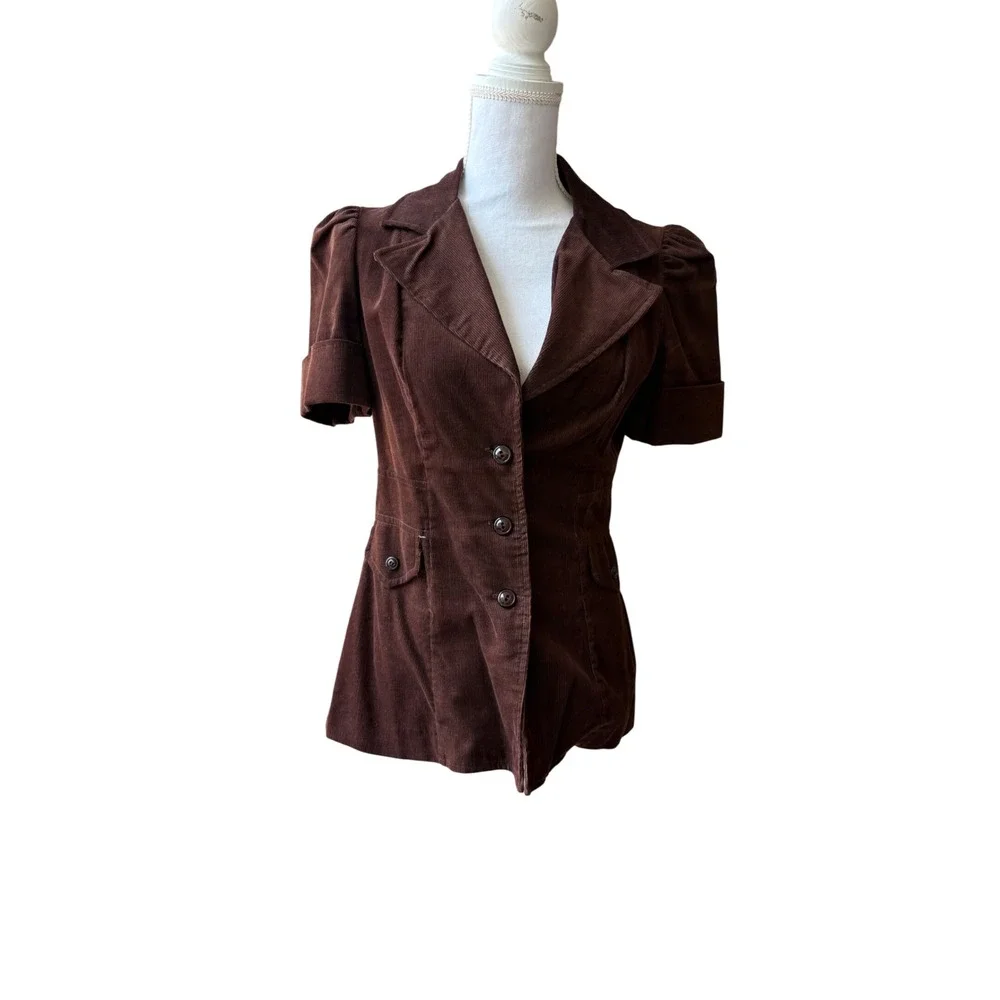 Vintage 70s JCPenney Brown Corduroy Fitted Blazer Jacket Puff Sleeve XXS